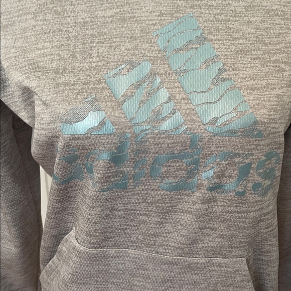 Adidas Women's Light Gray Hoodie with Blue Logo Climawarm Size Medium Lined EUC - Picture 3 of 12